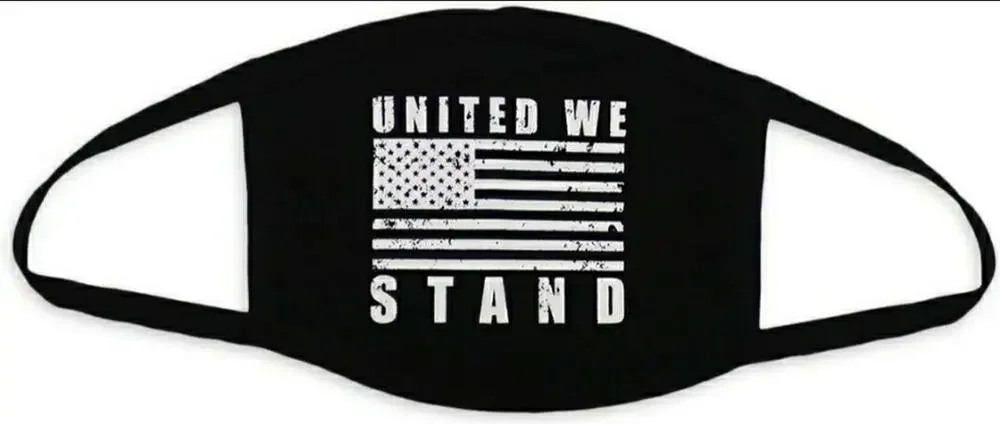 United We Stand American Flag Black 100% Cotton Face Mask